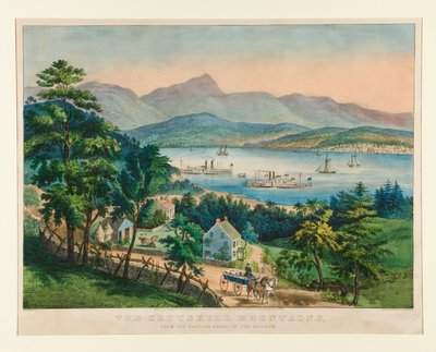 ハドソン川東岸から見たキャッツキル山脈 作： Currier and Ives