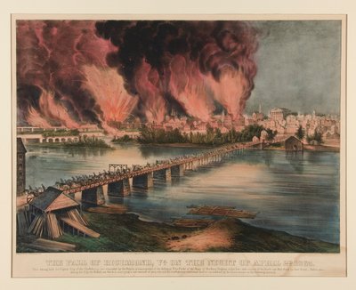 1865 年 4 月 2 日の夜、バージニア州リッチモンドの陥落 作： Currier and Ives