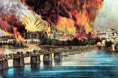 1865年4月2日、アメリカ南北戦争、バージニア州リッチモンドの崩壊 作： Currier and Ives