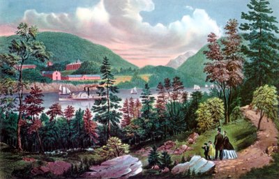 1862年の対岸の米陸軍士官学校、ウエストポイント。 作： Currier and Ives