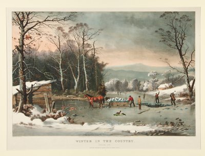 国の冬。 /氷を得る 作： Currier and Ives