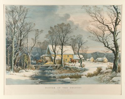 田舎の冬、オールド グリスト ミル 作： Currier and Ives