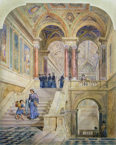 リーズ市庁舎の階段のデザイン、1853-58 作： Cuthbert Brodrick