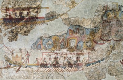 船の群れ」ギリシャ・キクラデス諸島南部テラのフレスコ画 キクラデス文明、紀元前3～2千年頃 作： Cycladic Cycladic