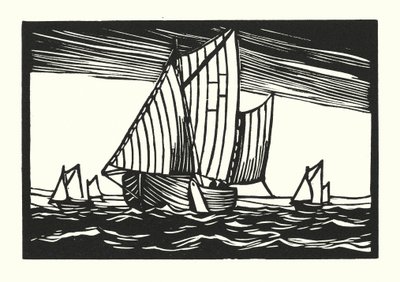 漁船とはしけブライトン・ホギー（木版画） 作： Cyril A. Wilkinson