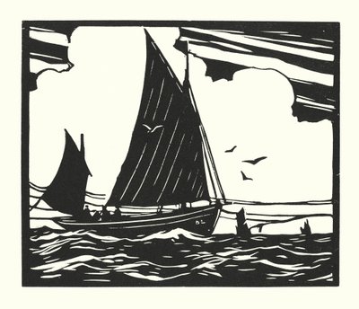 漁船とはしけディール・ラガー（木版画） 作： Cyril A. Wilkinson