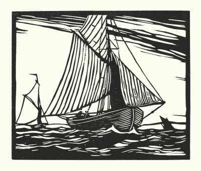 漁船とはしけ：フィッシング・スマック、19世紀初頭（木版画） 作： Cyril A. Wilkinson