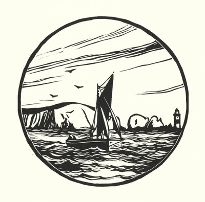 漁船とはしけイッチェン渡し船（木版画） 作： Cyril A. Wilkinson