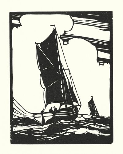 漁船とはしけリー・ボーリー（木版画） 作： Cyril A. Wilkinson