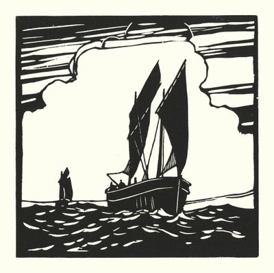 漁船とはしけマウントス・ベイ・ドリフター（木版画） 作： Cyril A. Wilkinson