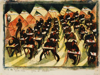 試験室、c。 1934年（薄い日本にカラーで印刷されたリノカット） 作： Cyril Edward Power