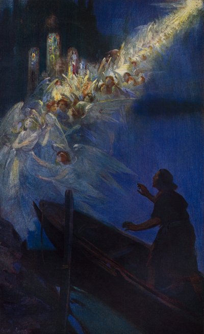 ウェストミンスター寺院の伝説的奉献式：漁師のビジョン 作： Cyrus Cuneo