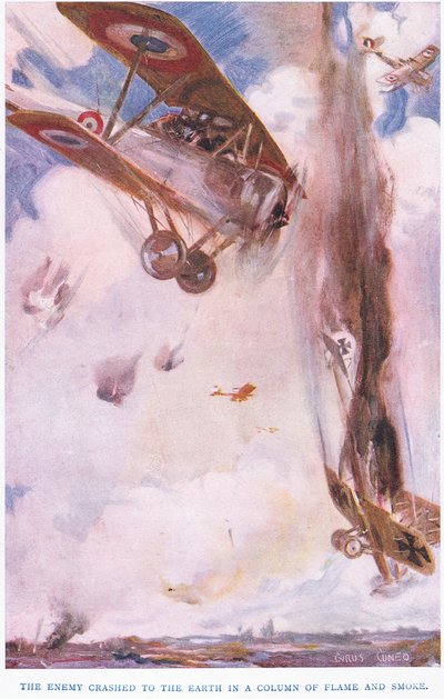 敵は煙の柱となって地上に墜落した（カラーリトグラフ 作： Cyrus Cuneo