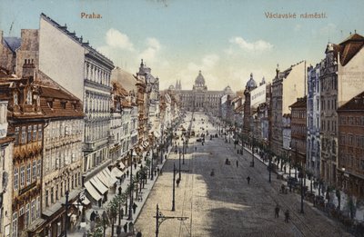 ヴァーツラフ広場の全体像を描いたポストカード 作： Czech Photographer