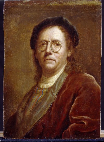 自画像。 Jan (Jean) Kupecky (Kupetzki) (1667-1740) の作品、厚紙に油彩。 チェコの芸術 作： Czech School