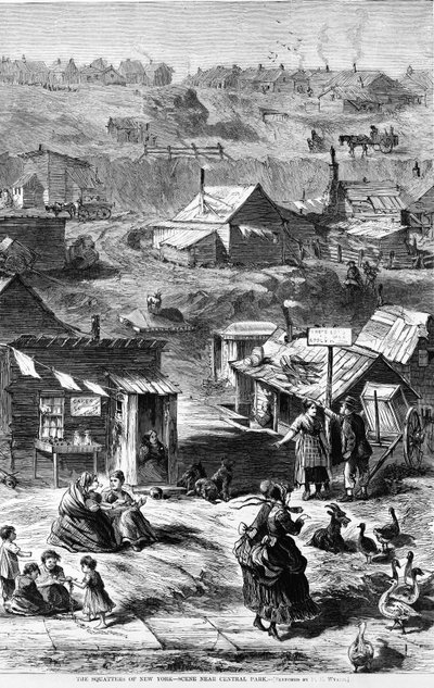 ニューヨークの不法占拠者-ハーパーズウィークリー、パブからのセントラルパーク近くのシーン。 1869 作： D. E. Wyand