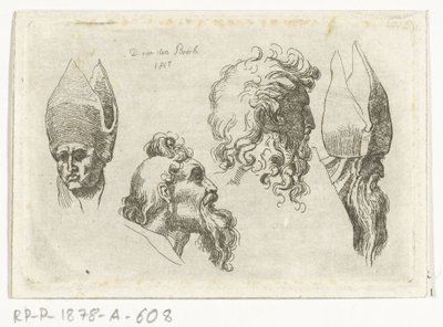 ヘッドが 4 つあり、そのうち 2 つに留め継ぎが付いているスタディ シート 作： D. van den Bosch