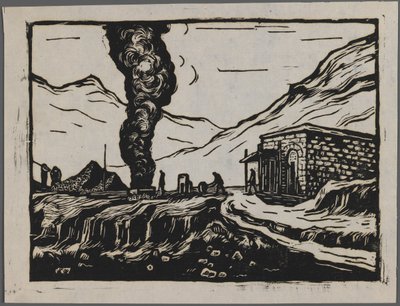 製鉄所、1945年頃（木版画） 作： Dah Ma