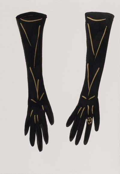 黒い手袋、2017年（紙に黒の墨、金のフェルトペン） 作： デイジー・ド・ヴィルヌーヴ