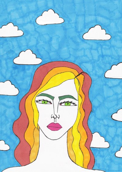 青い空（紙にフェルトペン） 作： デイジー・ド・ヴィルヌーヴ