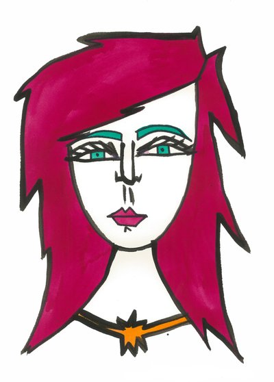ダーク・ピンク・ヘア, 2024 （紙にペンと絵の具） 作： デイジー・ド・ヴィルヌーヴ