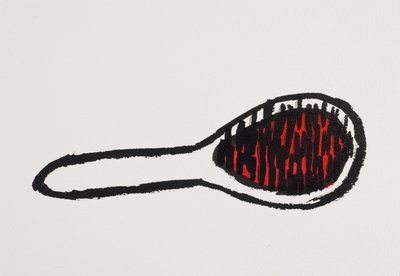 Hair Brush, 2017（紙に黒と赤の墨汁） 作： デイジー・ド・ヴィルヌーヴ