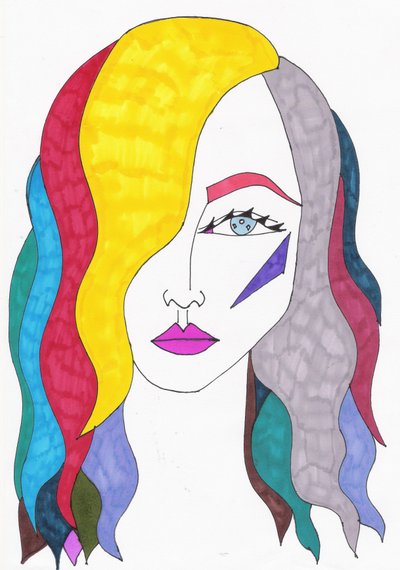 Rainbow Hair, 2017（紙にフェルトペン） 作： デイジー・ド・ヴィルヌーヴ