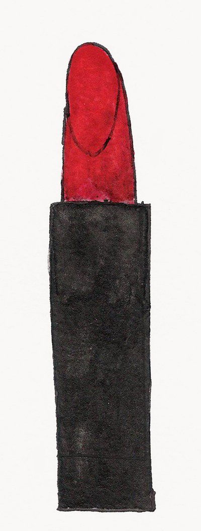 赤い口紅、2017年（紙に赤と黒の墨と金のフェルトペン） 作： デイジー・ド・ヴィルヌーヴ