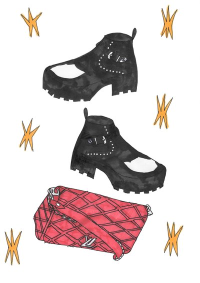 Redbag  boots, 2016（紙にフェルトペン） 作： デイジー・ド・ヴィルヌーヴ