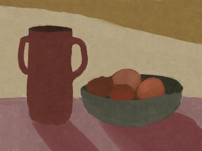 桃の入った水差し 作： Dan Hobday
