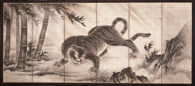 タイガー[ドラゴンとタイガーのペアの左]、16世紀半ば（紙にインク）（6114494も参照） 作： Dōan Yamada