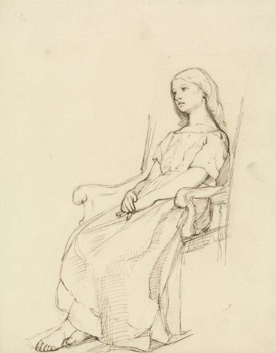 座っている少女の習作（紙にペンとインクとグラファイト） 作： Daniel Maclise