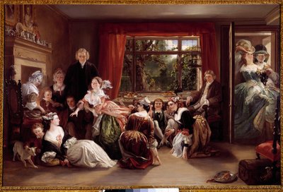 The game of the slipper hunting Game scene in an English bourgeois interior. Painting by Daniel Maclise (1806-1870) 19th century Private collection   1410581   ja       japanese Successfully Translated  Original: Sarrien, c1893 Translat: 
