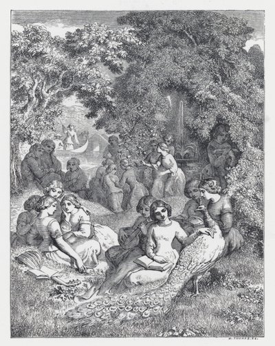 テニソンの詩「The Princess」の挿絵（エングレービング 作： Daniel (after) Maclise