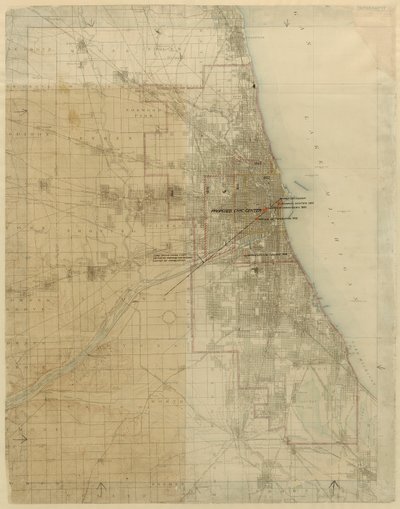 イリノイ州シカゴのシカゴの平面図、都市の成長を示す図、1909 年。 作： Daniel Burnham