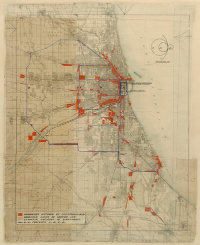 イリノイ州シカゴ、シカゴの平面図、鉄道回路図、1909 年。 作： Daniel Burnham