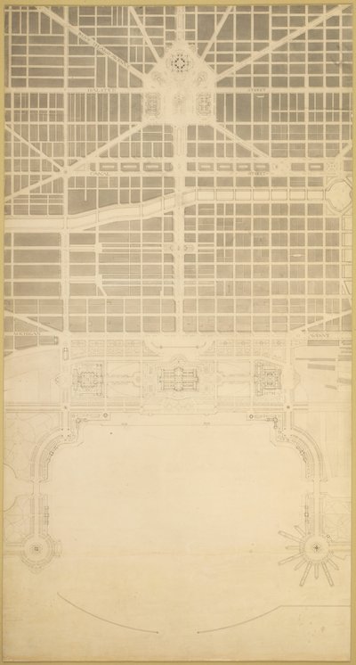 1909 年のシカゴの計画からのプレート 129: シカゴ。 市内のビジネスセンター... 作： Daniel Burnham