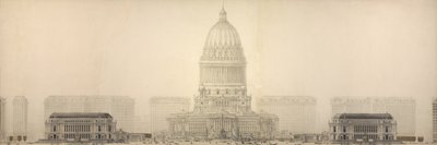 1909年のシカゴの計画からのプレート131：シカゴ。 建物群を示す立面図... 作： Daniel Burnham