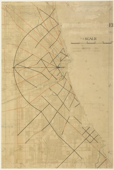 シカゴの計画、シカゴ、提案された対角動脈、1909 年のプレート 91。 作： Daniel Burnham