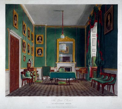 バッキンガム ハウス、ウェストミンスター、ロンドン、1819 年の緑のクローゼットの内部ビュー 作： Daniel Havell