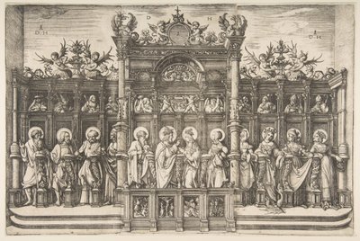 聖母マリアを祝福するキリストのいる大合唱団1518-20。 作： Daniel Hopfer