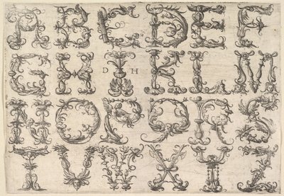 装飾されたローマの巨大なアルファベット、ca。 1520。 作： Daniel Hopfer