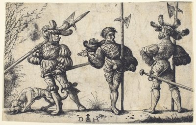 鉾で武装した 3 人のドイツ兵 作： Daniel Hopfer