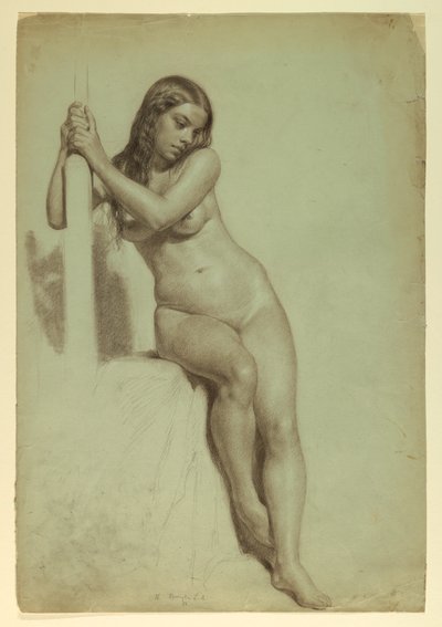 素描《腰掛ける女性ヌード》1858年 作： Daniel Huntington