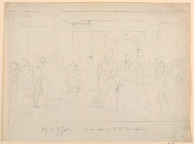 図面、マーサワシントンレセプションの一般計画、1860年 作： Daniel Huntington