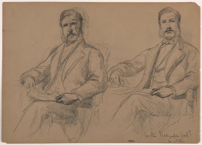 デッサン、座るユリウス・ホールガルテン、2つの習作、裏面：立つハント氏、1884年 作： ダニエル・ハンティントン