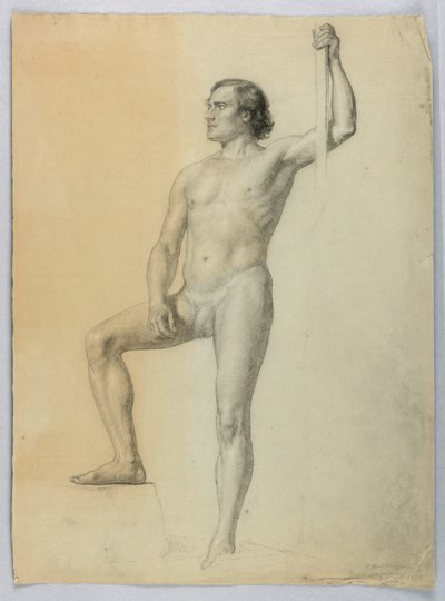 素描《段差に片足をかける男性ヌード》1858年 作： Daniel Huntington