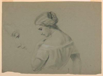 デッサン、女性の横顔 a、1840-70年 作： Daniel Huntington