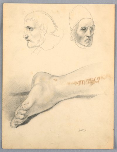 デッサン、右足と2つの頭 S、1852年 作： Daniel Huntington