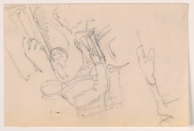 デッサン、ロバート・L・スチュアート、座像、最初の肖像画、長老病院用、別個の腕の習作、1881年 作： Daniel Huntington